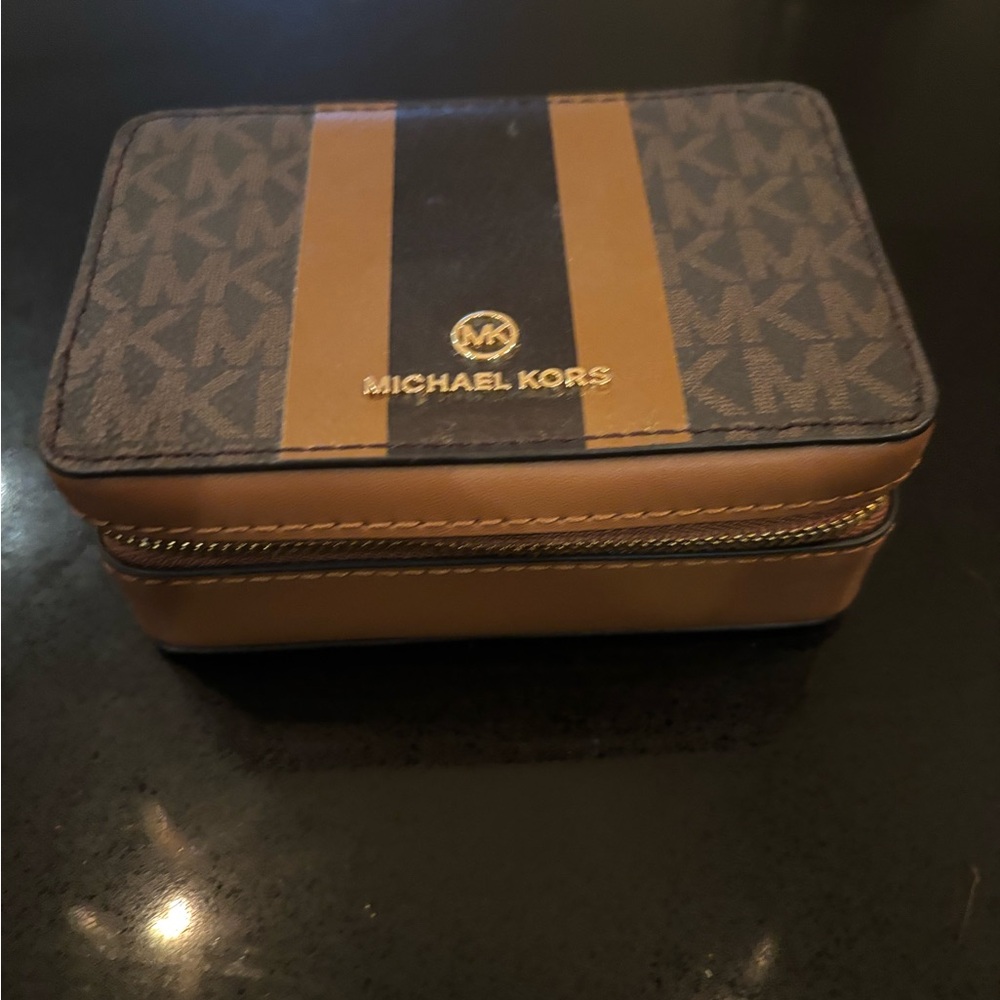 Michael Kors Brown and Black travel jewelry case with Signature Monogram
